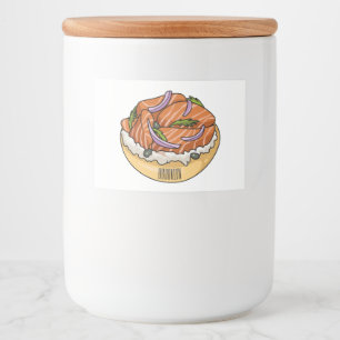 Tecknad av laxbagel mat etiketter