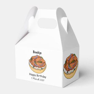 Tecknad av laxbagel presentaskar