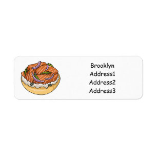 Tecknad av laxbagel returadress etikett