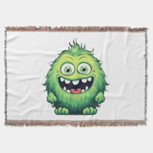 Tecknad av leende Cute Grönt Monster Filt