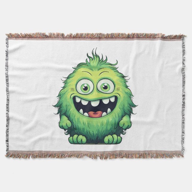 Tecknad av leende Cute Grönt Monster Filt (Framsidan)