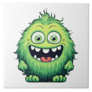 Tecknad av leende Cute Grönt Monster Kakelplatta