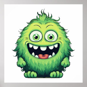 Tecknad av leende Cute Grönt Monster Poster