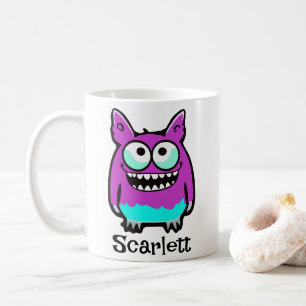 Tecknad av Lila Grönt Monster- Kaffemugg
