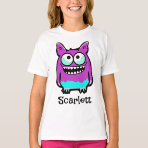 Tecknad av Lila Grönt Monster- T Shirt