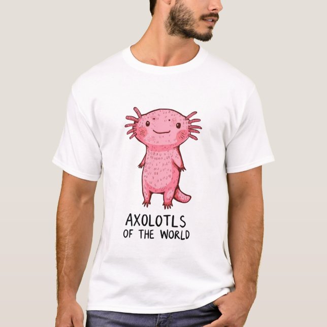 Tecknad av ljus-/handdränerad axelolotl t shirt (Framsida)