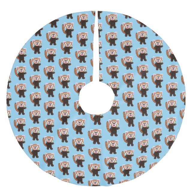 Tecknad av ljusröda panda julgransmatta borstad polyester (Framsidan)