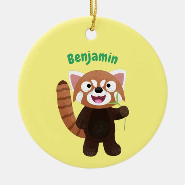 Tecknad av ljusröda panda julgransprydnad keramik (Framsidan)