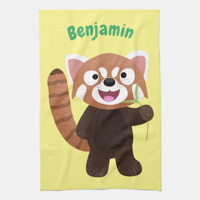 Tecknad av ljusröda panda kökshandduk (Vertikal)