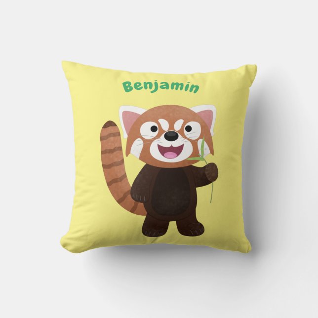 Tecknad av ljusröda panda kudde (Framsida)
