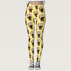 Tecknad av ljusröda panda leggings