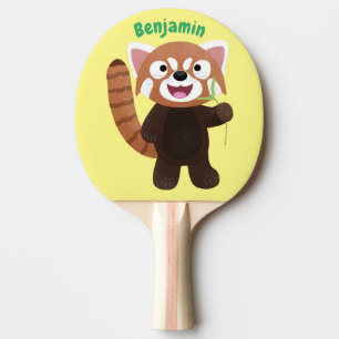 Tecknad av ljusröda panda pingisracket