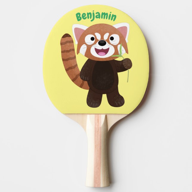 Tecknad av ljusröda panda pingisracket (Framsidan)