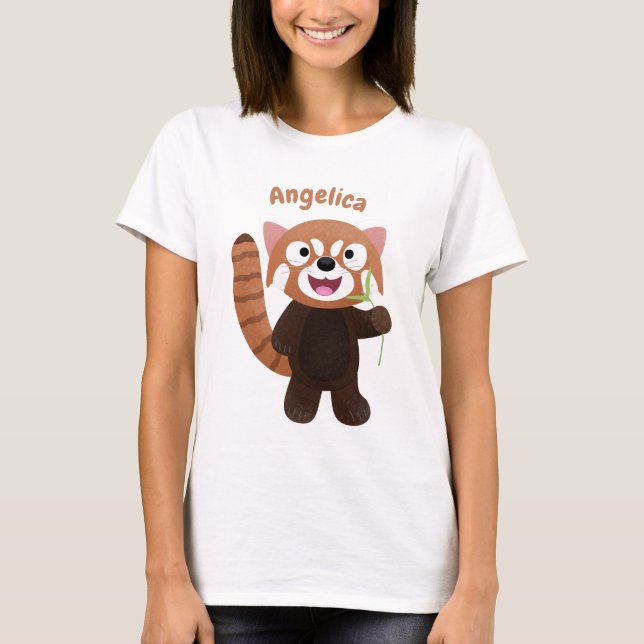 Tecknad av ljusröda panda t shirt (Framsida)