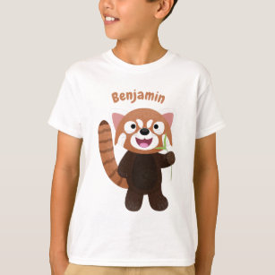 Tecknad av ljusröda panda t shirt