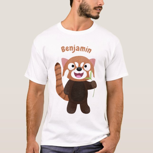 Tecknad av ljusröda panda t shirt (Framsida)