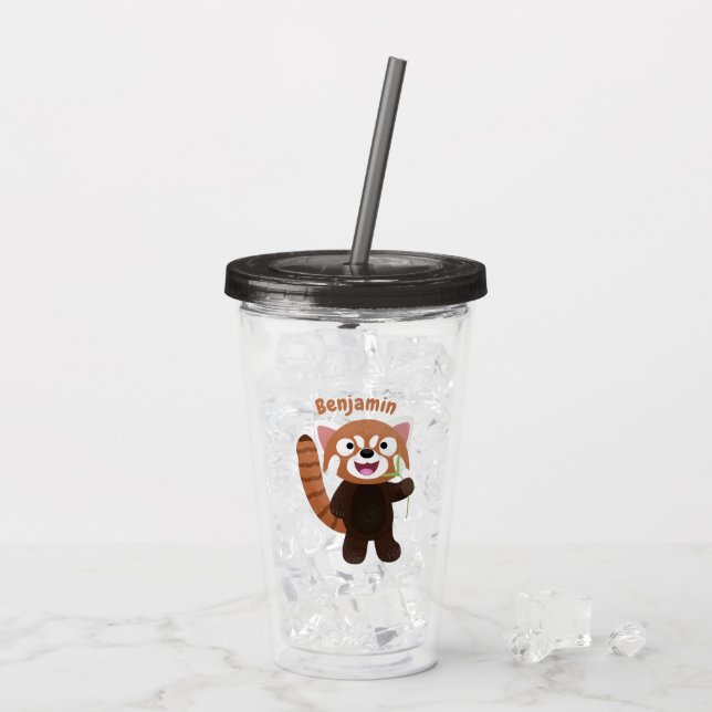 Tecknad av ljusröda panda take away mugg (Baksida Ice)