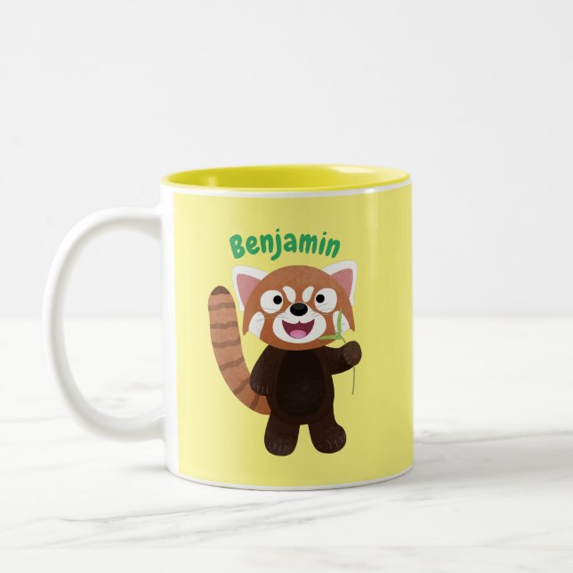 Tecknad av ljusröda panda Två-Tonad mugg (Vänster)