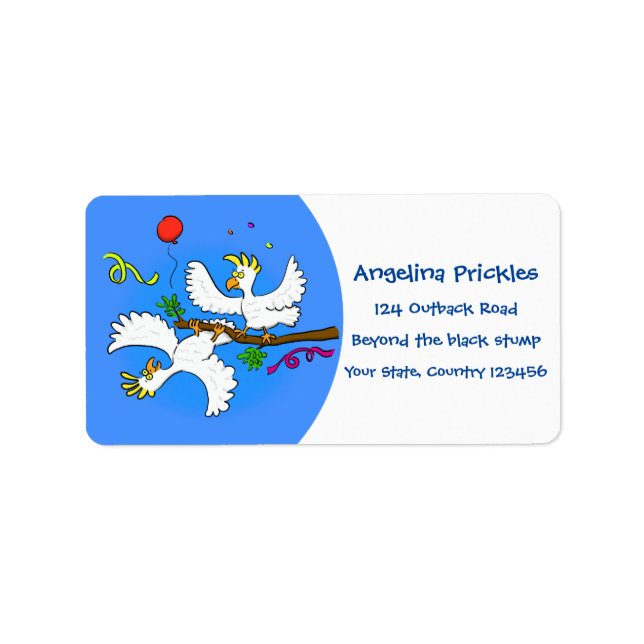 Tecknad av lustiga cockatofåglar adressetikett (Framsidan)