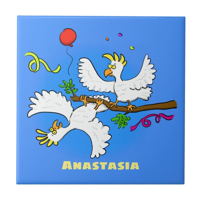 Tecknad av lustiga cockatofåglar kakelplatta (Framsidan)