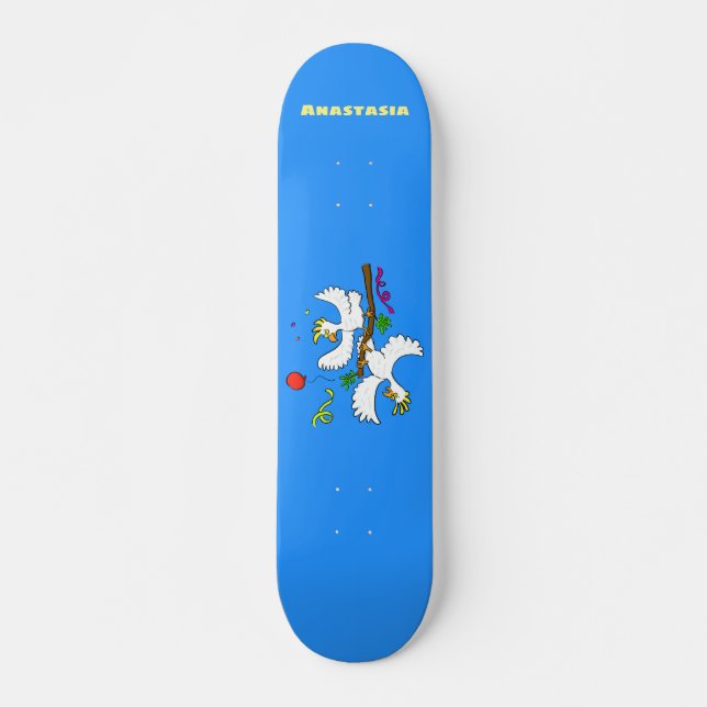 Tecknad av lustiga cockatofåglar mini skateboard bräda 18,5 cm (Framsida)