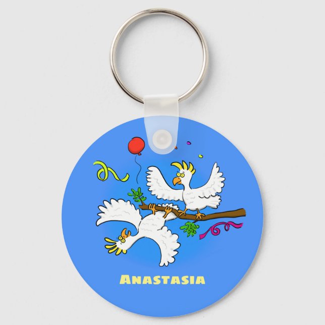 Tecknad av lustiga cockatofåglar nyckelring (Framsida)
