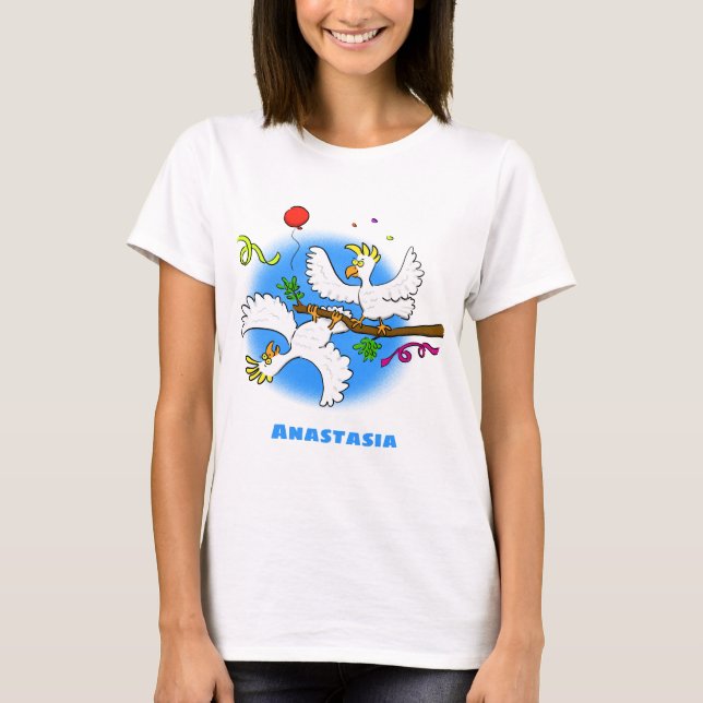 Tecknad av lustiga cockatofåglar t shirt (Framsida)
