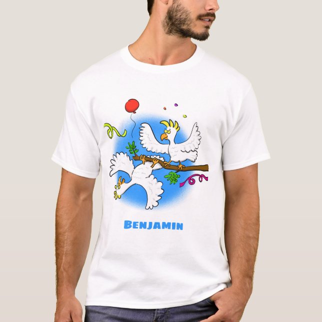 Tecknad av lustiga cockatofåglar t shirt (Framsida)