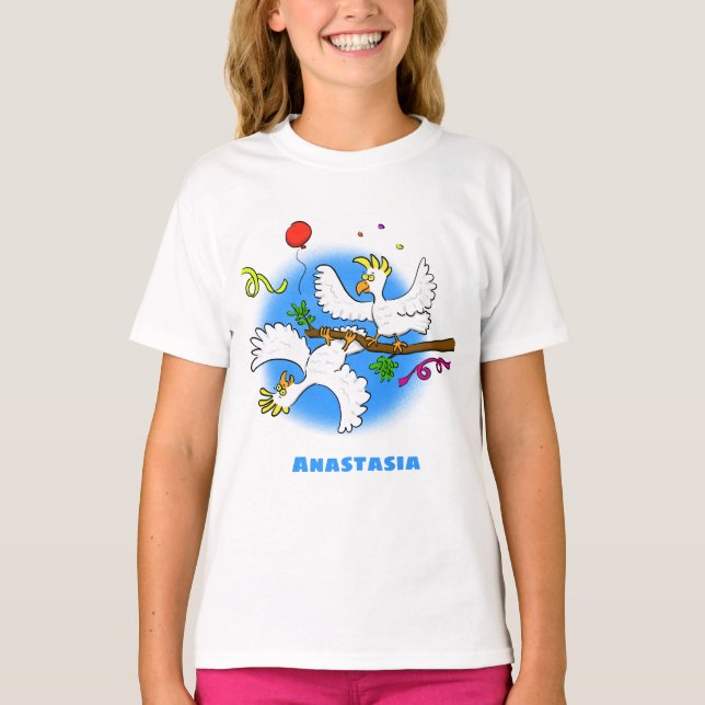 Tecknad av lustiga cockatofåglar t shirt (Framsida)