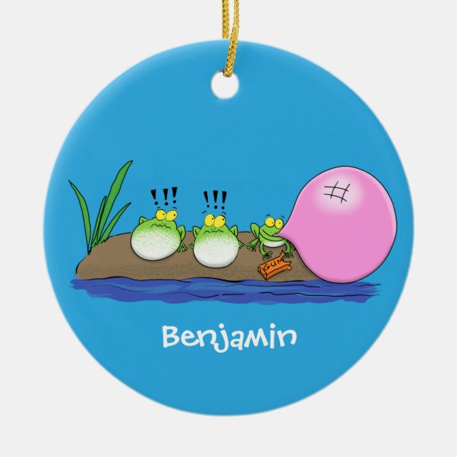 Tecknad av lustiga grodor, bubblgum julgransprydnad keramik (Framsidan)