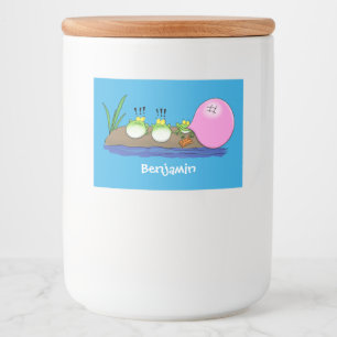 Tecknad av lustiga grodor, bubblgum mat etiketter