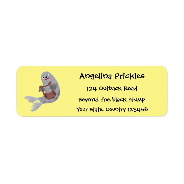 tecknad av lycklig söt harp- returadress etikett (Framsidan)