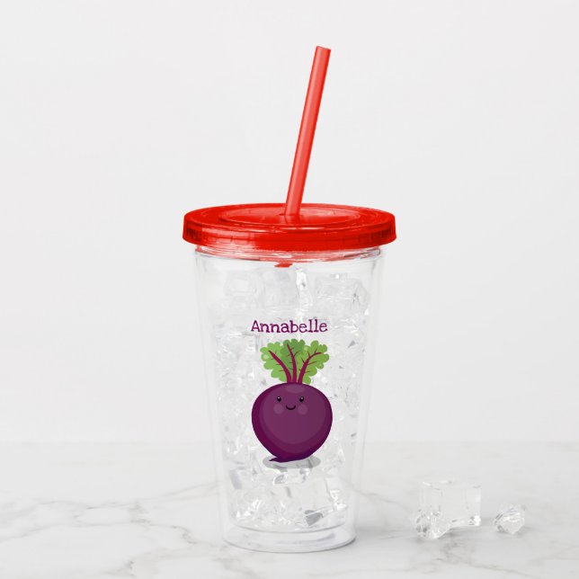 Tecknad av matbetsrot i Cute lycklig Take Away Mugg (Baksida Ice)