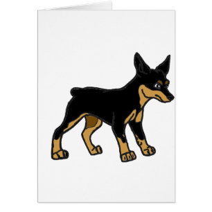 tecknad av miniatyr pinscher svart och tan hälsningskort