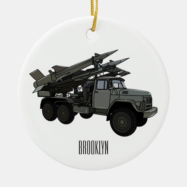 Tecknad av missile fordon julgransprydnad keramik (Framsidan)