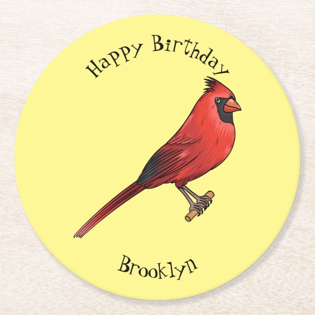 Tecknad av nordlig kardinalfågel underlägg papper rund (Framsidan)