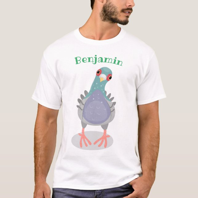 Tecknad av nyfiken duva t shirt (Framsida)