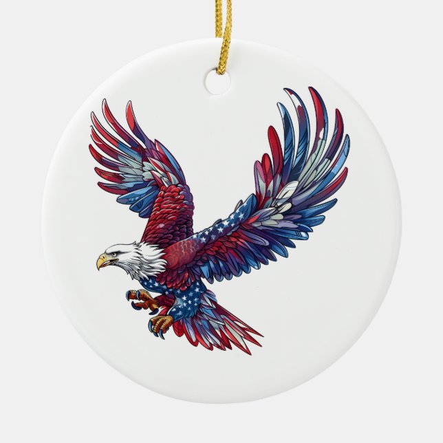 Tecknad av örn, koncept 4:e juli julgransprydnad keramik (Framsidan)