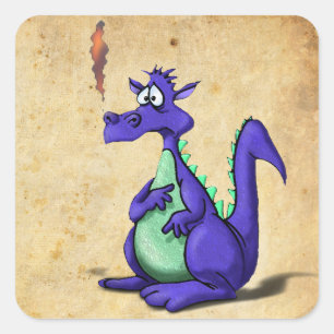 Tecknad av oroad Lila Dragon Fyrkantigt Klistermärke