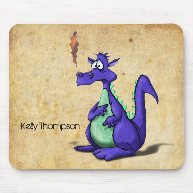 Tecknad av oroad Lila Dragon Musmatta (Framsidan)
