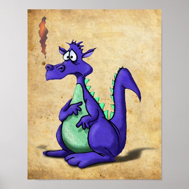 Tecknad av oroad Lila Dragon Poster (Framsidan)