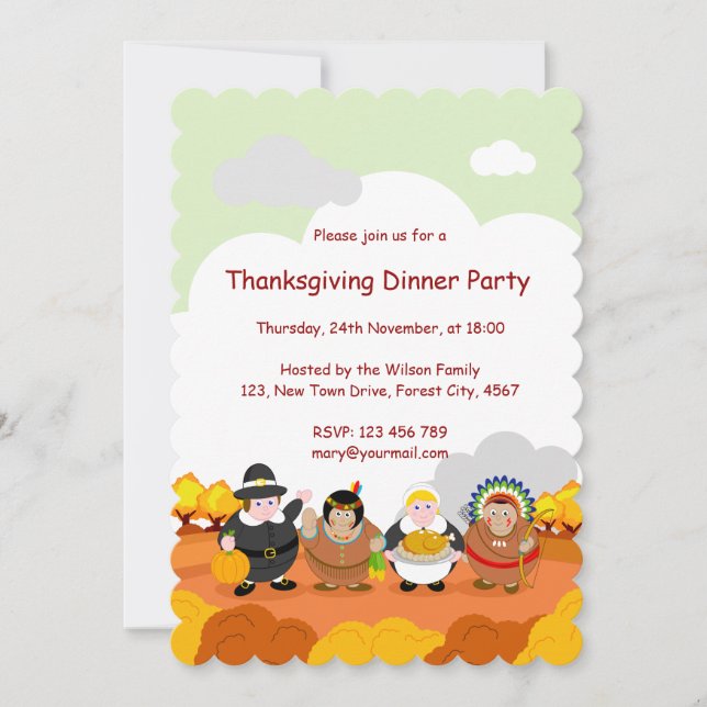 Tecknad av Pilgrim Far och Indian, Inbjudningar (Framsida)