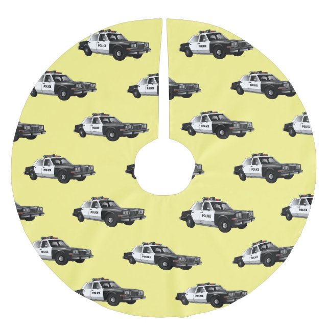 Tecknad av polisbil julgransmatta borstad polyester (Framsidan)