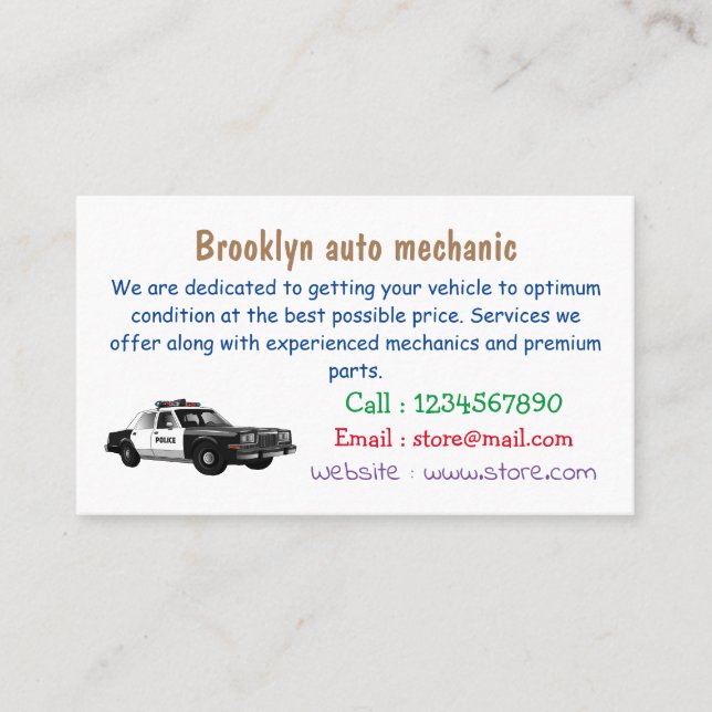 Tecknad av polisbil visitkort (Framsida)