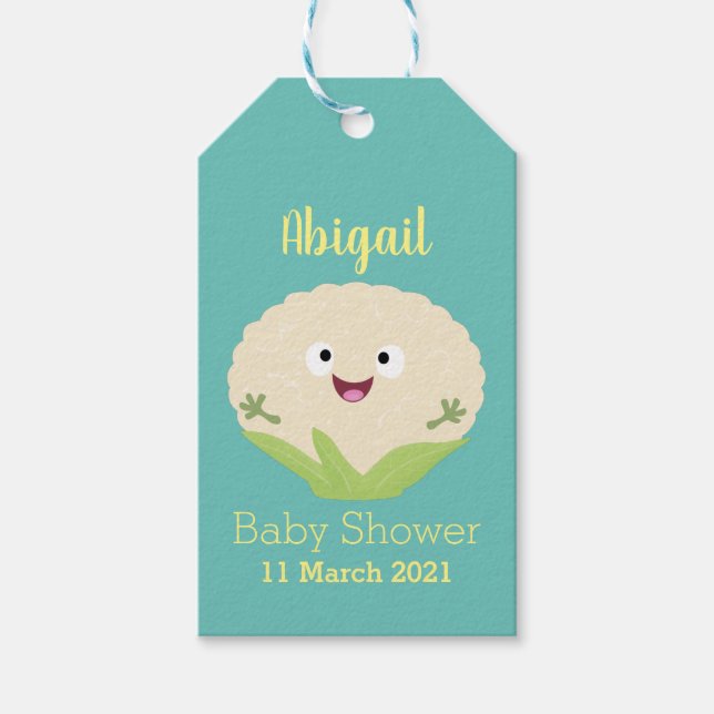 Tecknad av potatis av blomkål lycklig presentetikett (Framsidan)