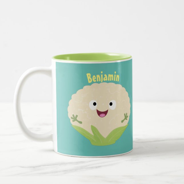 Tecknad av potatis av blomkål lycklig Två-Tonad mugg (Vänster)