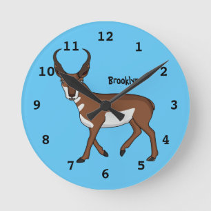 Tecknad av Pronghorn antelope Rund Klocka