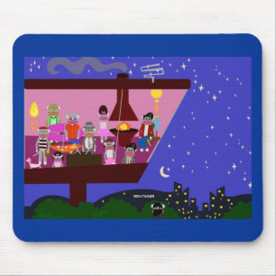 Tecknad av Retro Sock monkey Party Life- Illustrat Musmatta