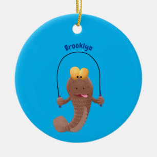 Tecknad av rödskippsfisk julgransprydnad keramik