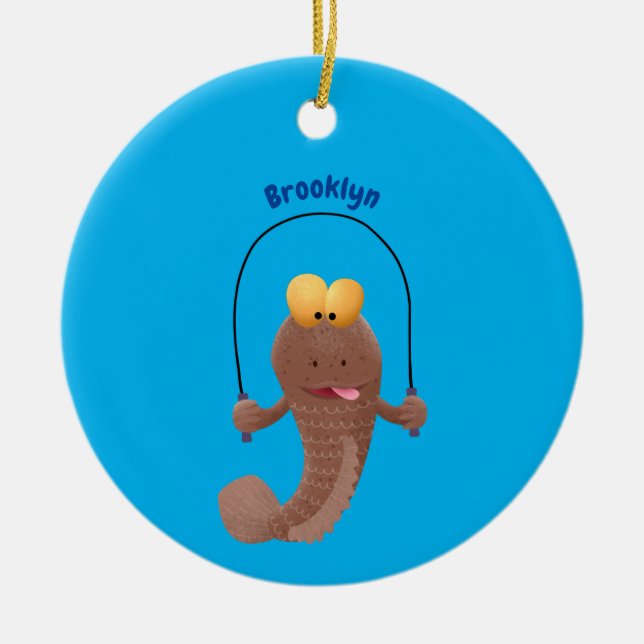 Tecknad av rödskippsfisk julgransprydnad keramik (Framsidan)